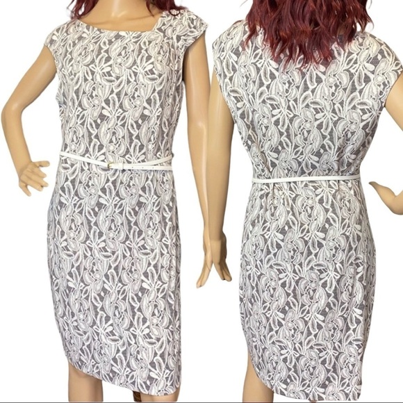 Roz & Ali Women‎ Dress Size 10 Stretch Ruched Poly Grey Floral Dress. - Picture 1 of 9